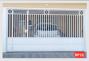 Real Portões Automáticos - Diadema - RP15 – Portão Basculante em Aço Tubular Galvanizado com Chapa Cartolão